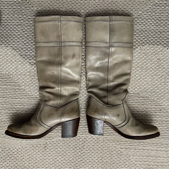 Frye Jane Stitch Leather Boots Sz 6 In Taupe - Picture 3 of 9